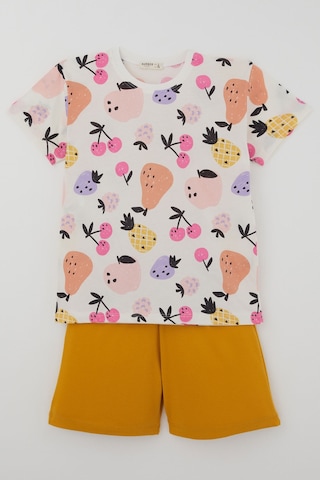 Breeze Kız Çocuk Şortlu Pijama Takımı Neşeli Meyveler 4-8 Yaş, Ekru