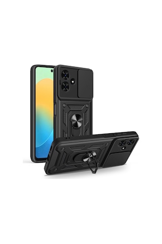 Zore Tecno Spark Go 2 Kılıf Magnetik Standlı Kamera Korumalı Zore Sürgülü Vega Kapak - Mavi