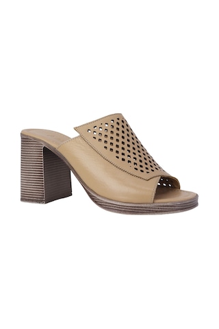 Albishoes Albini 26y1101026 Hakiki Deri Topuklu Kadın Terlik Bej
