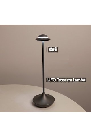 Novahub Uçan Daire Masa Lambası - Şarjlı, Metal, Dekoratif Masaüstü, Gece Ve Atmosfer Lambası Gri, Gümüş Renk Gri