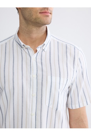 Lcwaıkıkı Classic Bej Regular Fit Çizgili Erkek Gömlek