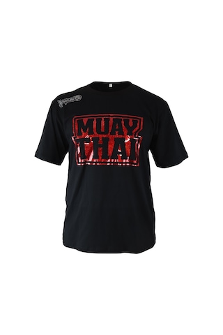 Dragondo Tx8523 Muaythai Tişört Parlak Kırmızı Baskılı Muay Thai Tişörtü Siyah