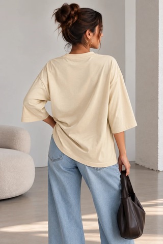 Bb Butik Basic Kadın Oversize Modal Bluz Truvakar Kol Basic Lnc34 Açık Sarı