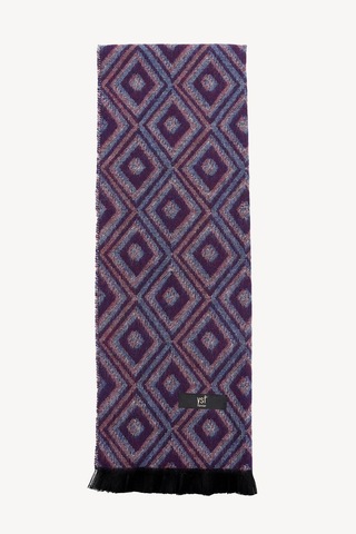 Ysf Erkek Lacivert Bordo Kare Desenli Yünlü Kaşkol Lacivert - Bordo
