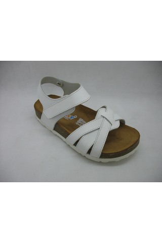 Toddler 390 Beyaz Deri,anatomik Mantar Taban Üç Bantlı Sandalet 2 Beyaz