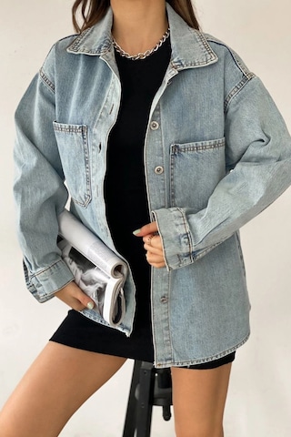 Mavi Çift Cepli Yıkamalı Denim Gömlek Ceket Bcdf-235403 Çok Renkli