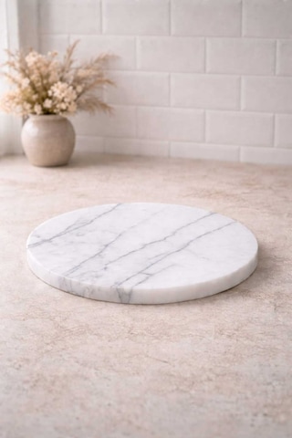 Doğal Mermer Yuvarlak Sunum Tabağı 30 Cm El Yapımı Dekoratif Mermer Sunumluk
