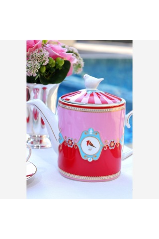 Kırmızı Pembe Porselen Demlik 1300 Ml