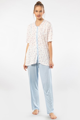 Türen 3370 Kadın Büyük Beden Kısa Kollu Pijama Takım-mavi Mavi