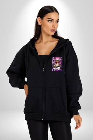 Angemiel Daddy Yankee Müzik Star Kadın Erkek Siyah Kapüşonlu Fermuarlı Baskılı Hırka Sweatshirt Siyah