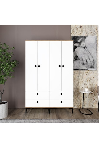Kalender Dekor Silvia-1-1 Slv02, 4 Kapaklı, 4 Çekmeceli Gardırop