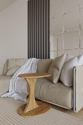 Elips C Form Yan Sehpa Modern Oval Koltuk Yanı Sehpası Dekoratif & Çok Amaçlı Sehpa-152 Atlantik Çam