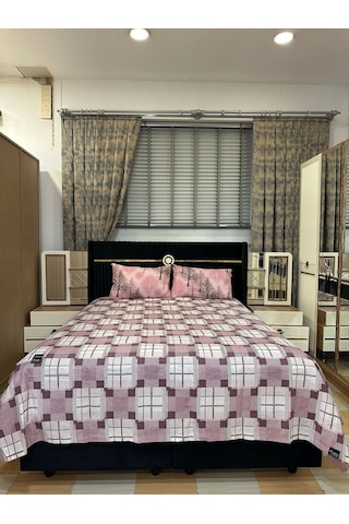 Nivemeshome Lila Desenli 160x230 Tek Pike Örtüsü Tek Kişilik Lila