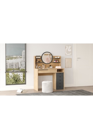 Paris Makyaj Masası Aynalı Çekmeceli Şifonyer Raf Sepet-antrasit