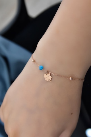 Papatya Silver 925 Ayar Gümüş Rose Kaplama Dorika Toplu Gözlü Yonca Bileklik