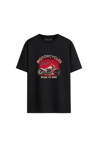 Black Nova Oversize Baskılı Unisex %100 Pamuk T-shirt Red Classic Siyah