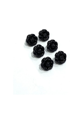 İtalyan Hırka Yelek Düğmesi / Gül Model / 6'lı Set / Siyah / 1.6 Cm / İgd1
