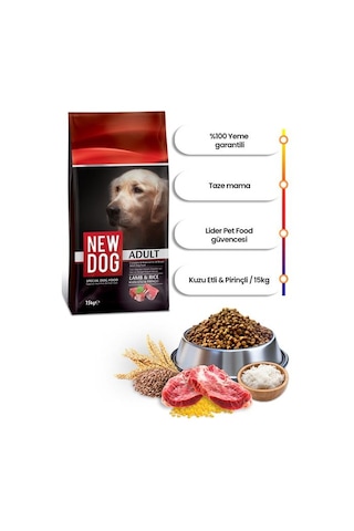 New Dog Kuzu Etli Pirinçli Yetişkin Köpek Maması 15 Kg