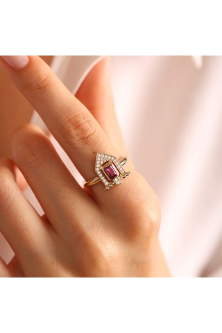 14 Ayar Altın Ruby Yüzük Özel Tasarım House T11011 Renkli