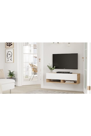 Aven Tv Ünitesi Tv Sehpası Raflı Kapaklı 100cm Çam-beyaz Ave13-aw Beyaz