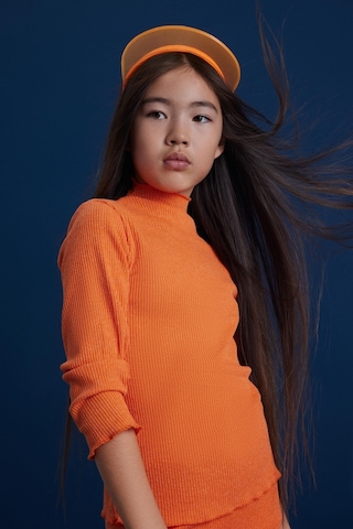 Luess Kız Çocuk Fitilli Oranj Balıkçı Yaka Bluz Tayt Takım Turuncu