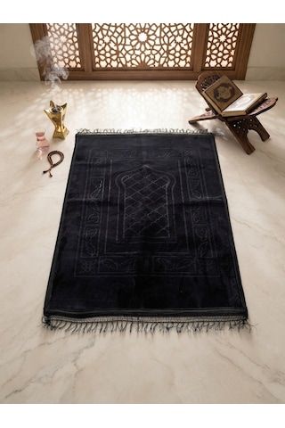 Royam Lüx Kalın Yumuşak Kaymaz Taban Peluş Seccade 80 X 120 Siyah