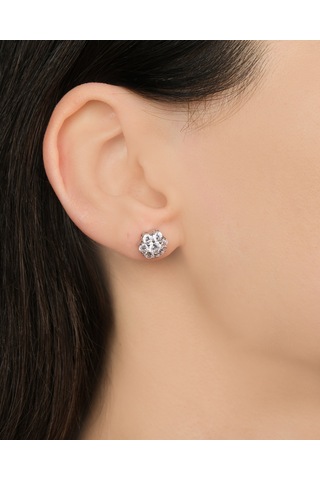 Lekka Design Kadın Kararmaz Çelik Lüks Gümüş Renkli Zirkon Taşlı Çiçek Küpe Gümüş