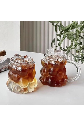 Aee 2 Adet Kulplu Boncuk Şekilli Cam Bardak 350ml Borosilikat Üzüm Kabarcıklı Tasarım Isıya Ve Sku: Smg8690010535597