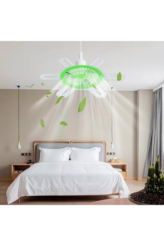 Homyl E27 Soket Fan Işık Küçük Tavan Vantilatörü Yeşil
