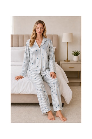 Fit Women Kadın Casual Esnek Bol Mavi Pijama Takımı 4671