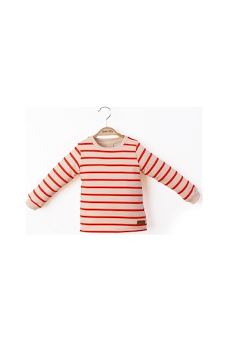 Çizgili Nakışlı Çocuk Sweatshirt 001 Turuncu