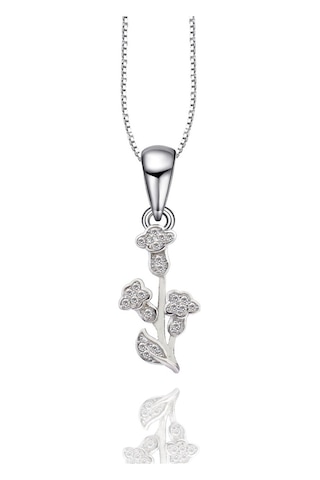 Brezza Lusso Jewelry Zirkon Taşlı Pırlanta Model Çiçek Dalı Kadın Gümüş Kolye 45 CM 45 CM