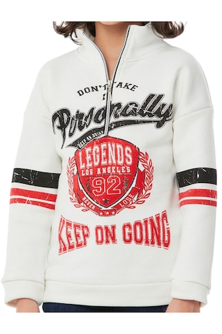 Erkek Çocuk /kız Çocuk Legends Yazılı Fermuar Yaka Beyaz Renk Sweatshirt Beyaz