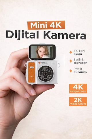 Torima CMR46 Mini Dijital Kamera 2k Flip Ekranlı Selfie Video Vlog Kamerası Turuncu