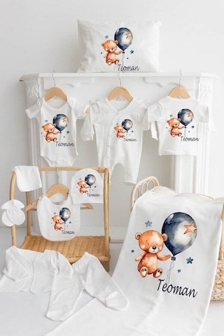 Bebewini Pamuk Baskılı 11'li İsimli Hastane Çıkışı M04 Ekru