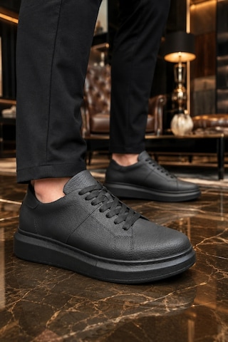 Mevese Tsoob Bağcıklı Cilt Erkek Günlük Rahat Taban Sneaker Ayakkabı - Siyah