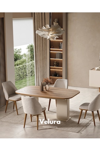Aura Yemek Masası + 4 Sandalye Ekru