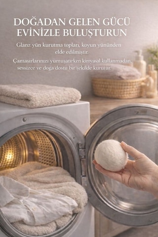 Glanz 3 Adet Yün Keçe Çamaşır Kurutma Topu 7 - 8 Cm + 30ml Esans Koku Hediye - Doğal Ürün Açık Bej
