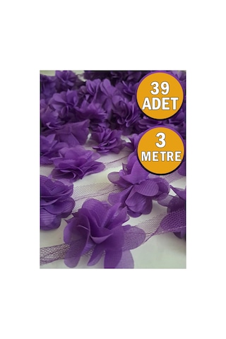 39 Adet 3 Metre Mor Lazer Kesim Gül Yapay Tül Çiçek Süsleme Paketleme Mor