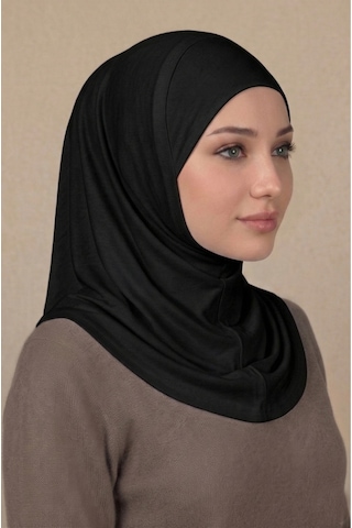 Sonbaharmoda Hazır Türban Pratik Kaymaz Tesettür Eşarp Viskon Likralı Rahat Günlük Ve Namaz İçin Hijab Siyah