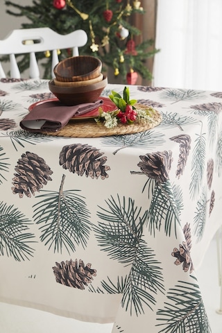 Ays Home Kahverengi Kozalak Desen Yılbaşı Yemek Masa Örtüsü