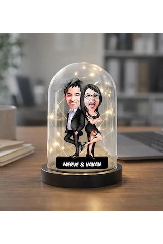 Bk Gift Kişiye Özel Sevgiliye Karikatürlü Led Işıklı Cam Fanus Biblo -13, Romantik Hediye, Ev Hediyesi, Sevgiliye Hediye Kobitmeyencom36862 Bk Gift