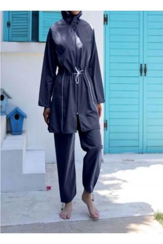 Paraşüt Kumaş Tesettür Mayosu Lacivert