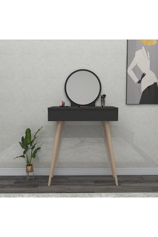 Arnetti Siena Makyaj Masası Aynalı Ahşap Ayaklı Antrasit