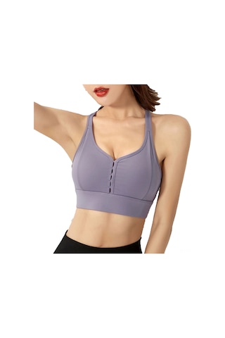 Reedark Hızlı Kuruyan Nefes Alabilen Spor Sütyeni - Çapraz Askılı, Çıkarılabilir Pedli, Asya Bedeni L Mor