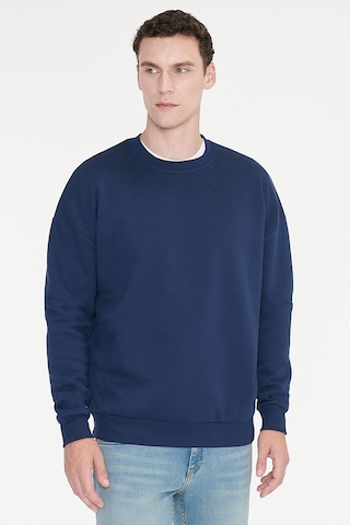 AC&Co / Altınyıldız Classics Erkek Lacı Oversize Fit Bol Kesim Pamuklu İçi Polarlı Bisiklet Yaka Sweatshirt Lacivert