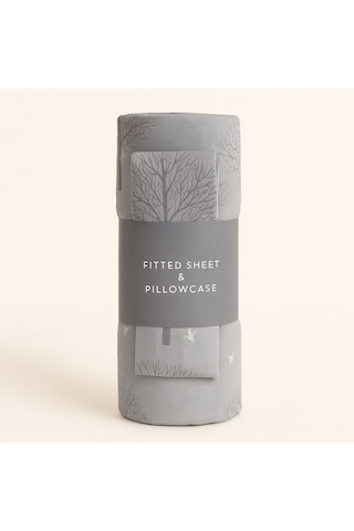 Tek Kişilik Ağaç Desen 90 X 200 Cm Lastikli Çarşaf Ve Yastık Kılıfı Gri