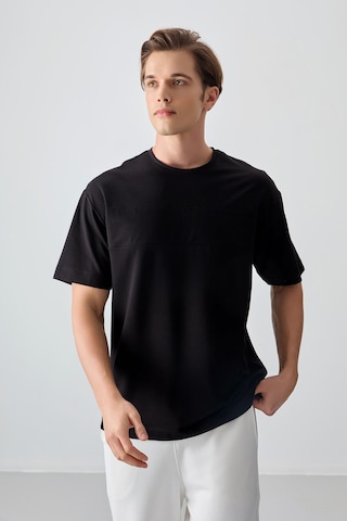 Air Jones Tommy Life Siyah Pamuklu Kalın Yumuşak Dokulu Oversize Fit Basic Erkek T-shirt - 88378 Siyah