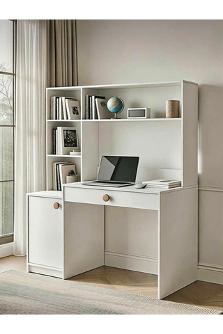 Pema Home %100 Mdf Çekmeceli Kapaklı Çalışma Masası Beyaz