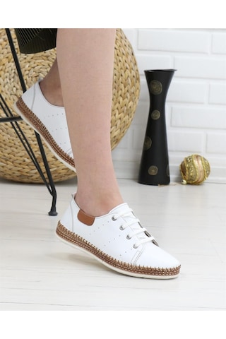 Nesil Shoes Syg P38 Beyaz Hakiki Deri Kadın Ayakkabı